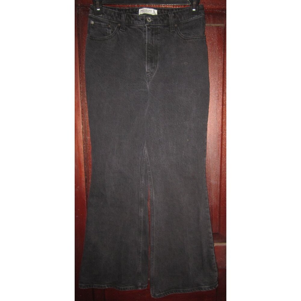 Abercrombie & Fitch Sz 29 8S Short Jeans Vintage Flare High Rise Black Gray Wide
